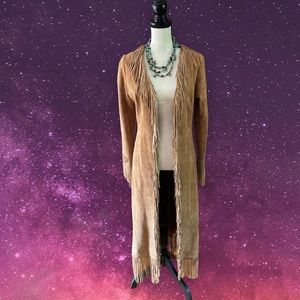 Bebe vintage fringe leather suede maxi coat.Color Cognac